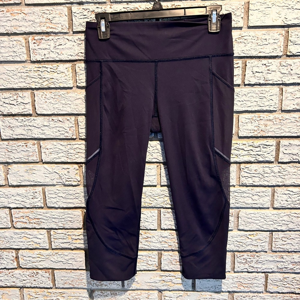 Lululemon Women Crop Leggings Mesh Pockets Navy Blue Size 6 Athletic Tights